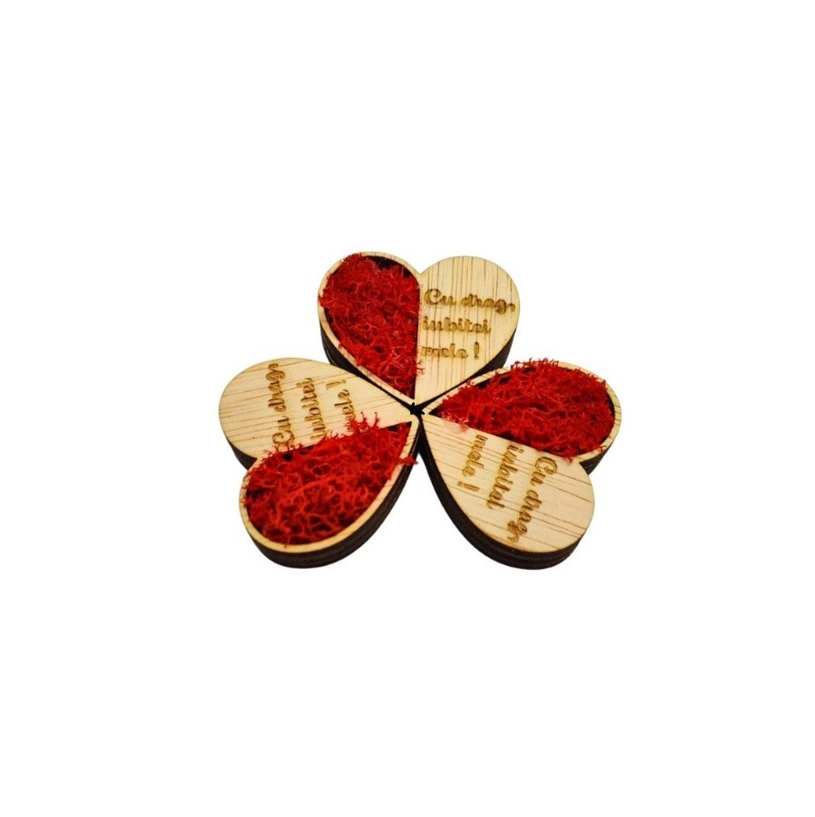 Inima cu licheni si mesaj gravat–Martisor artizanal de lemn cu magnet - imagine 9