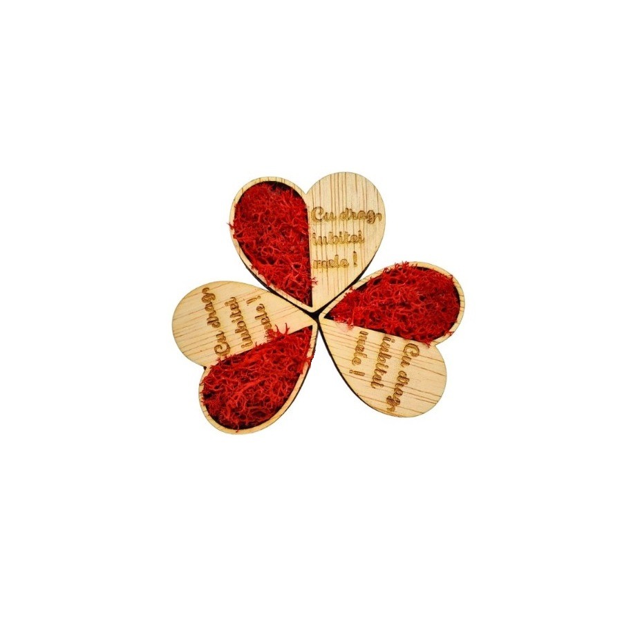 Inima cu licheni si mesaj gravat–Martisor artizanal de lemn cu magnet - imagine 10