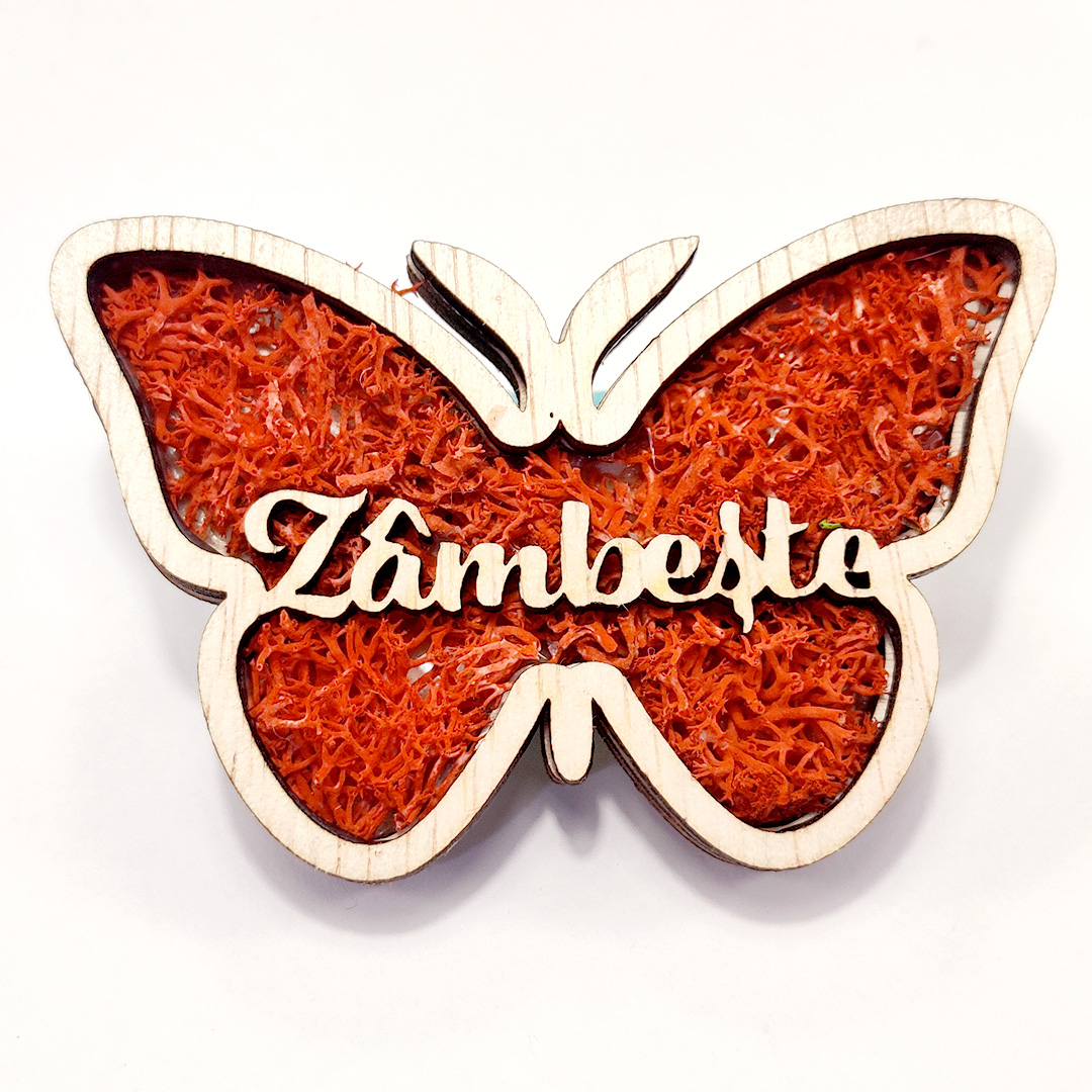 Fluture cu licheni si mesaj – Martisor artizanal de lemn cu magnet - Image 5