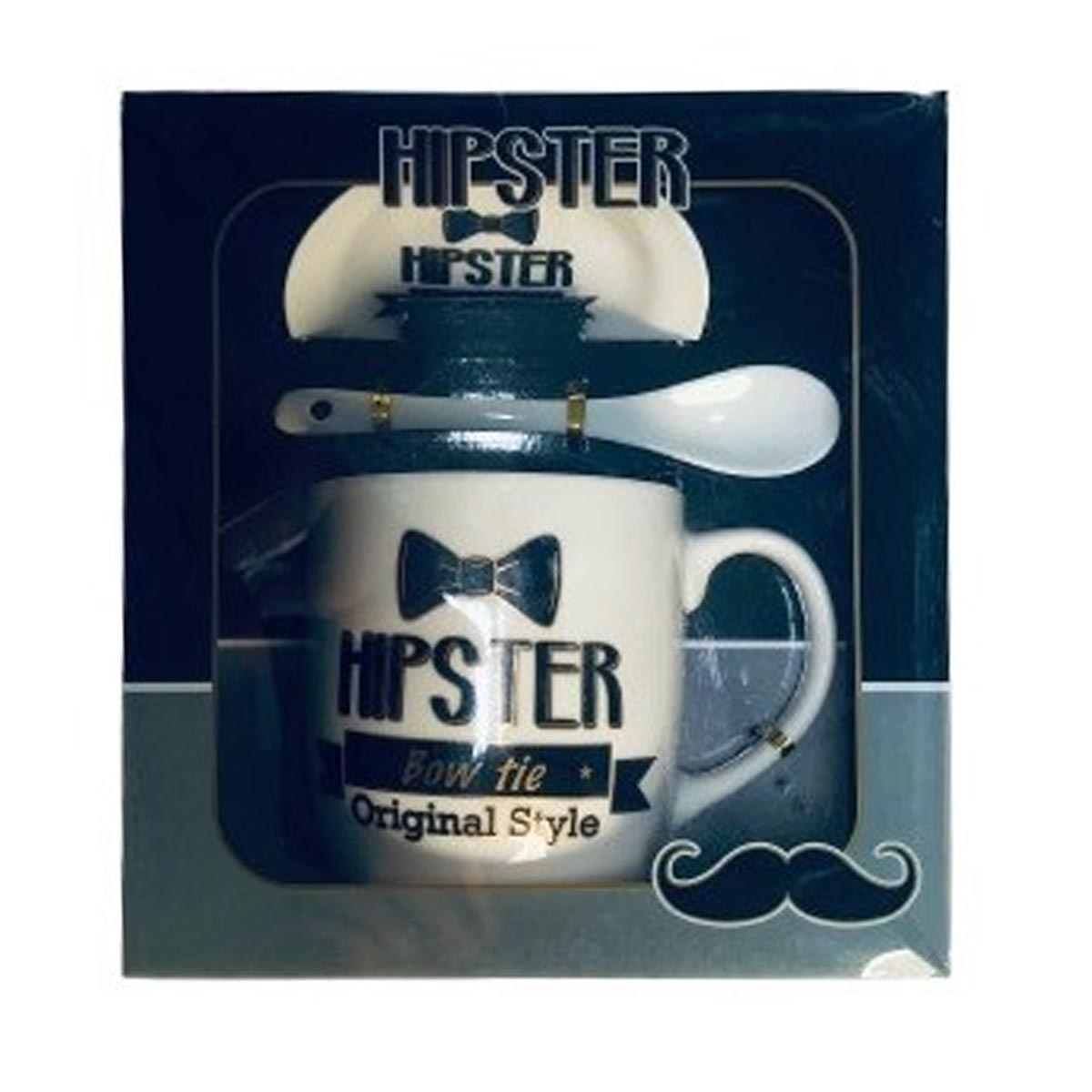 Set cană cu linguriță HIPSTER – ceramică, cadou ideal pentru bărbați