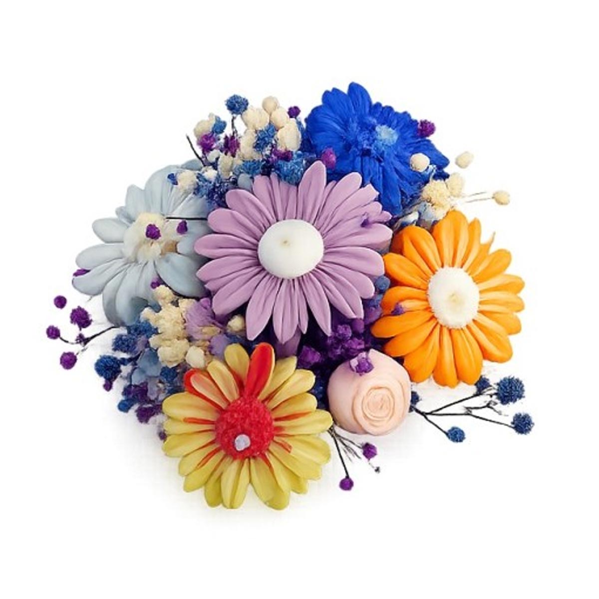 Aranjament decorativ floral în recipient ceramic cu flori din ceară de soia – handmade - imagine 3