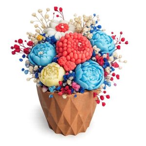 Aranjament decorativ floral în vas texturat cu flori din ceară de soia – handmade