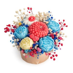 Aranjament decorativ floral în vas texturat cu flori din ceară de soia – handmade