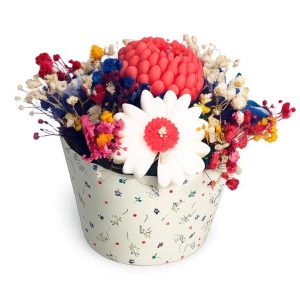 Compoziție decorativă florală în bol cu flori din ceară de soia – handmade