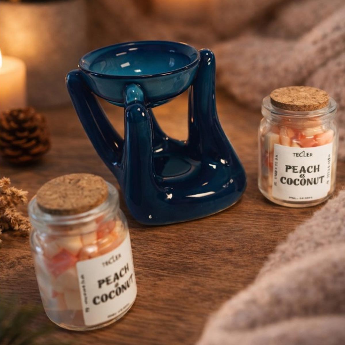Difuzor de arome ceramic pentru wax melts, arzător ceară parfumată pentru aromaterapie, suport tealight, albastru - imagine 2