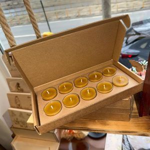 Set 10 lumânări pastilă din ceară de albine 100% naturală, ardere curată, parfum natural de miere